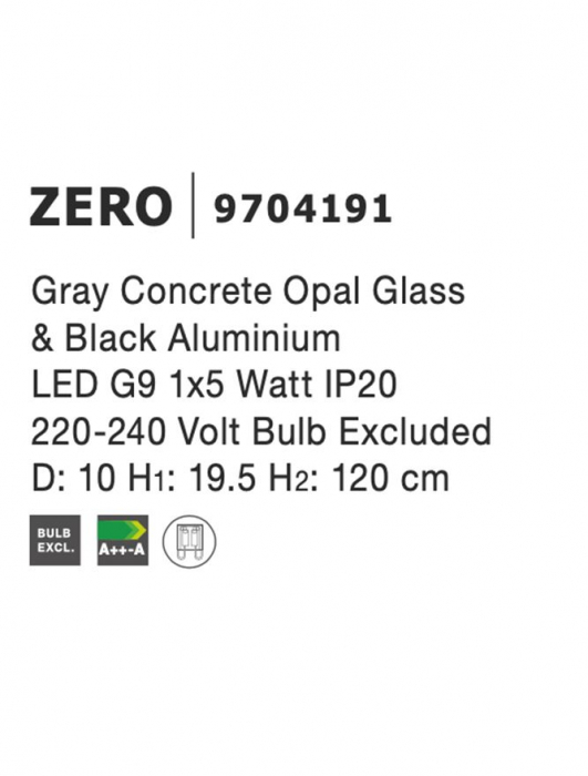 9704191 Pendul Nova Luce ZERO G9 1x5W   Concrete & Aluminium & Opal Glass Gray  IP20 [9]