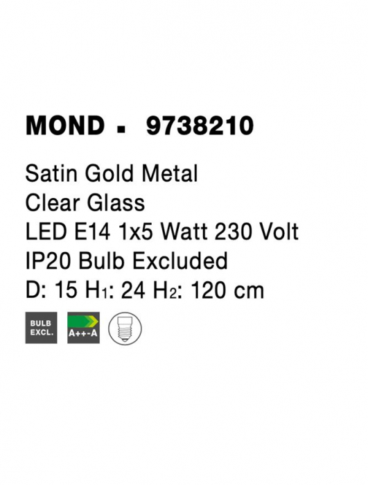 9738210 Suspensie Nova Luce MOND E14 1x5W lm  IP20 Metal & Clear Glass Satin Gold NOVALUCE [7]