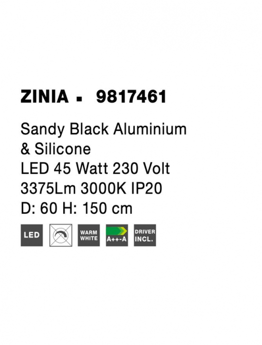 9817461 Suspensie Nova Luce ZINIA LED 45W 3375lm 3000K IP20 Aluminiu&Silicon Sandy Black NOVALUCE [9]