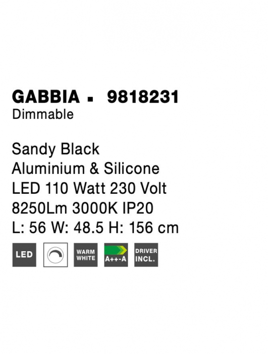 9818231 Suspensie Nova Luce GABBIA LED 110W 8250lm 3000K IP20 Aluminiu/Silicon Sandy Black NOVALUCE [9]