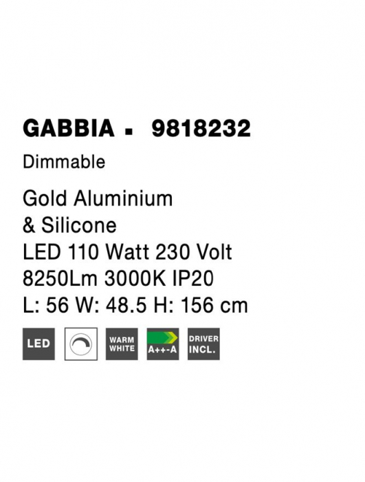 9818232 Suspensie Nova Luce GABBIA LED 110W 8250lm 3000K IP20 Aluminiu/Silicon Gold NOVALUCE [8]