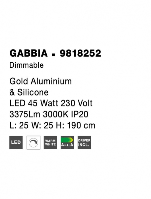 9818252 Suspensie Nova Luce GABBIA LED 45W 3375lm 3000K IP20 Aluminiu/Silicon Gold NOVALUCE [5]