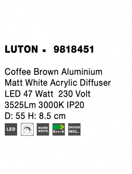 9818451 Plafoniera Nova Luce LUTON LED 47W 3525lm 3000K Aluminium Coffee Brown Nedimabil IP20 [8]