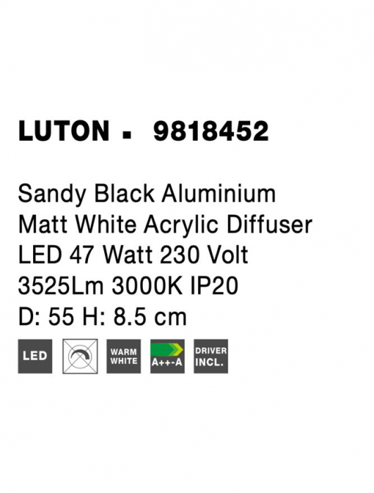 9818452 Plafoniera Nova Luce LUTON LED 47W 3525lm 3000K IP20 Aluminiu Matt Sandy Black NOVALUCE [8]