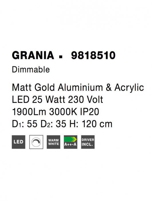 9818510 Suspensie Nova Luce GRANIA LED 25W 1900lm 3000K IP20 Aluminiu/Acril Matt Gold [7]