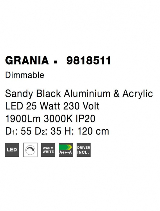 9818511 Suspensie Nova Luce GRANIA LED 25W 1900lm 3000K IP20 Aluminiu/Acril Sandy Black [6]