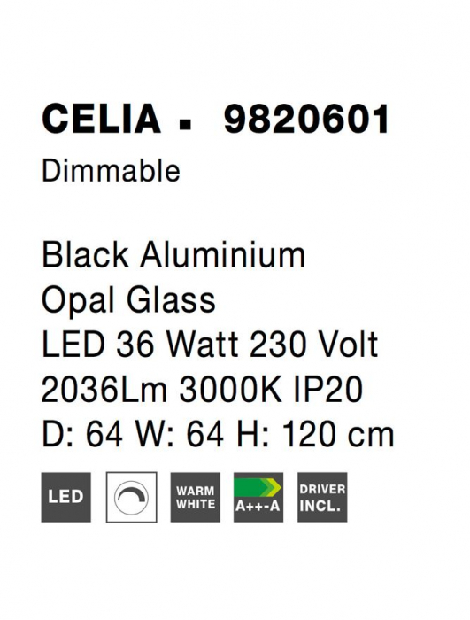 9820601 Suspensie Nova Luce CELIA LED 36W 2036lm 3000K IP20 Aluminiu Sticla Black [7]