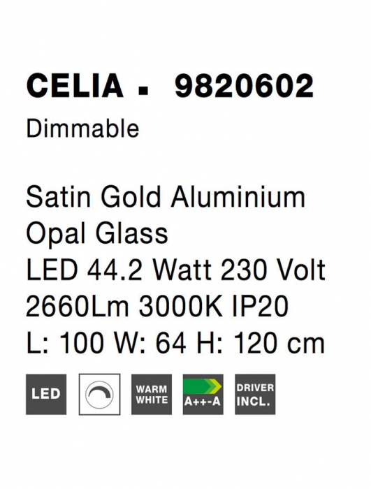9820602 Suspensie Nova Luce CELIA LED 44,2W 2660lm 3000K IP20 Aluminiu Sticla Satin Gold NOVALUCE [8]