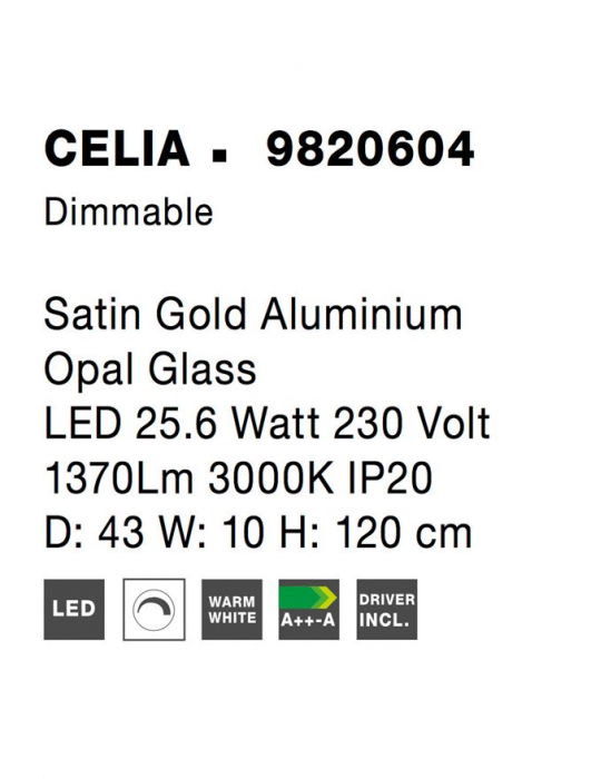 9820604 Suspensie Nova Luce CELIA LED 25,6W 1370lm 3000K IP20 Aluminiu Sticla Satin Gold NOVALUCE [8]
