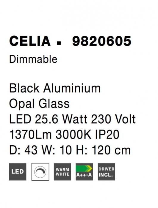 9820605 Suspensie Nova Luce CELIA LED 25,6W 1370lm 3000K IP20 Aluminiu Black [8]