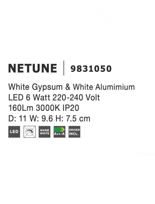 9831050 Aplica Nova Luce NETUNE LED 6W 160lm 3000K Gypsum & Aluminium White Nedimabil IP20 [4]