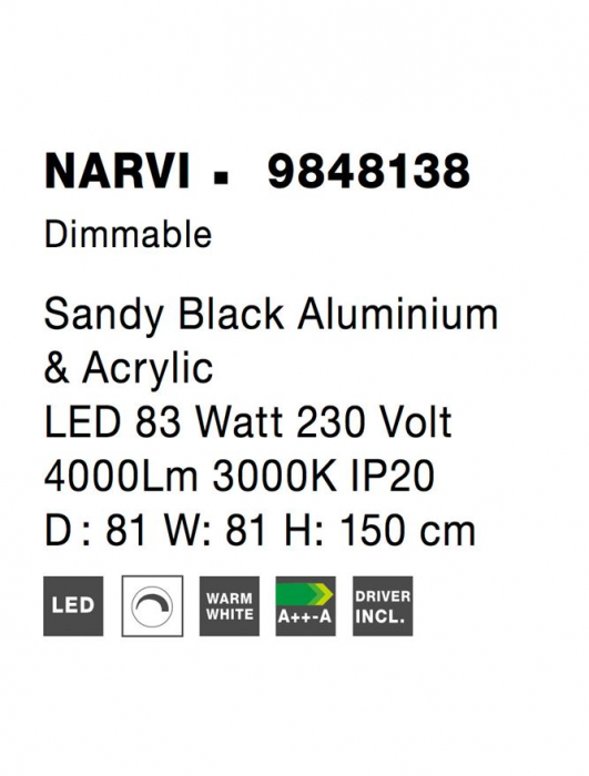 9848138 Suspensie Nova Luce NARVI LED 83W 4000lm 3000K IP20 Aluminiu/Acril Sandy Black [7]