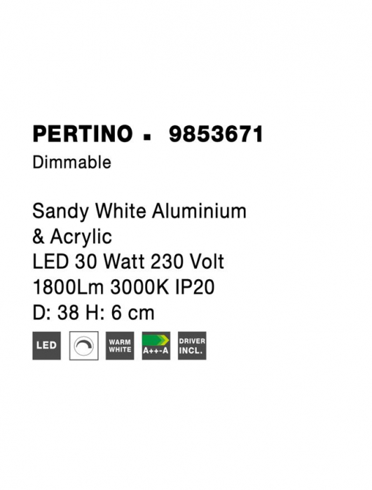 9853671 Plafoniera Nova Luce PERTINO LED 30W 1785lm 3000K Aluminium & Acrylic Sandy White Dimabil Triac IP20 [7]