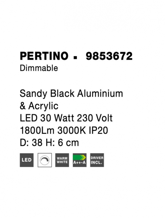 9853672 Plafoniera Nova Luce PERTINO LED 30W 1785lm 3000K Aluminium & Acrylic Sandy Black Dimabil Triac IP20 [7]