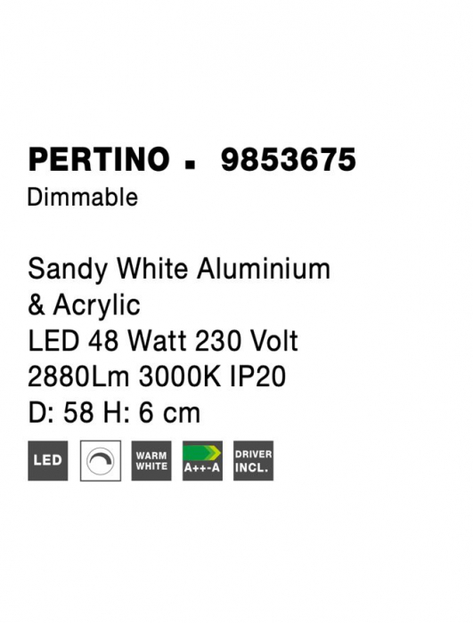 9853675 Plafoniera Nova Luce PERTINO LED 50W 3134lm 3000K Aluminium & Acrylic Sandy White Dimabil Triac IP20 [7]