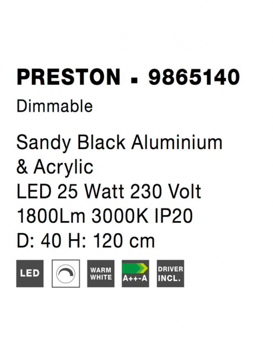 9865140 Suspensie Nova Luce PRESTON LED 25W 1800lm 3000K IP20 Aluminiu/Acril Sandy Black [8]