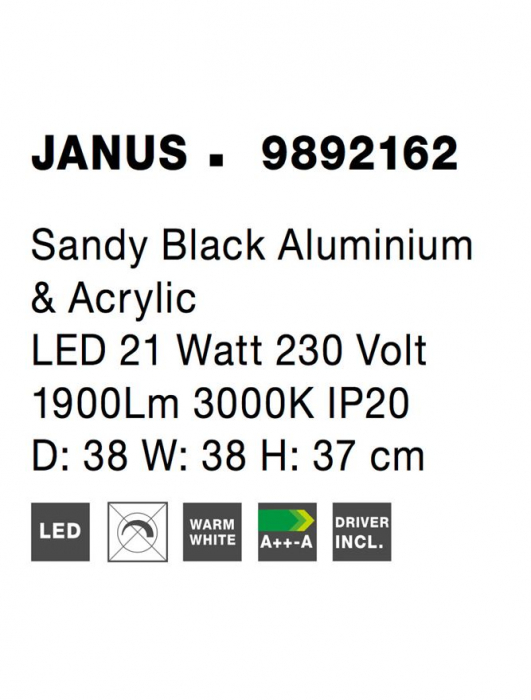 9892162 Plafoniera Nova Luce JANUS LED 21W 1900lm 3000K IP20 Aluminiu/Acril Sandy Black [6]