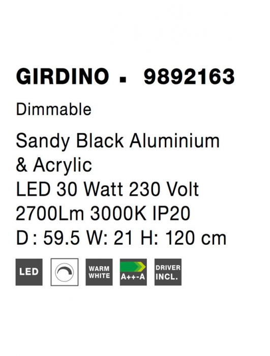 9892163 Suspensie Nova Luce GIRDINO LED 30W 2700lm 3000K IP20 Aluminiu/Acril Sandy Black [8]