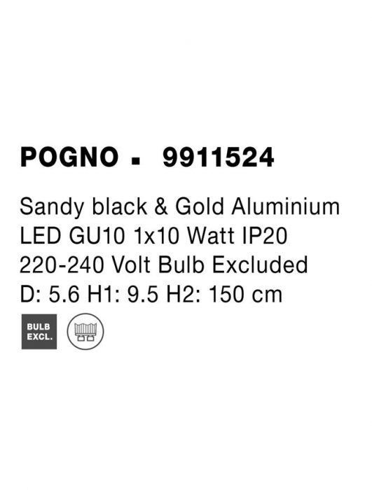 9911524 Pendul Nova Luce PONGO GU10 1x10W   Aluminium Sandy Black & Gold  IP20 [9]