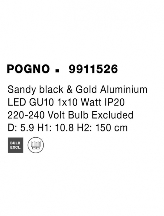 9911526 Pendul Nova Luce PONGO GU10 1x10W   Aluminium Sandy Black & Gold  IP20 [8]