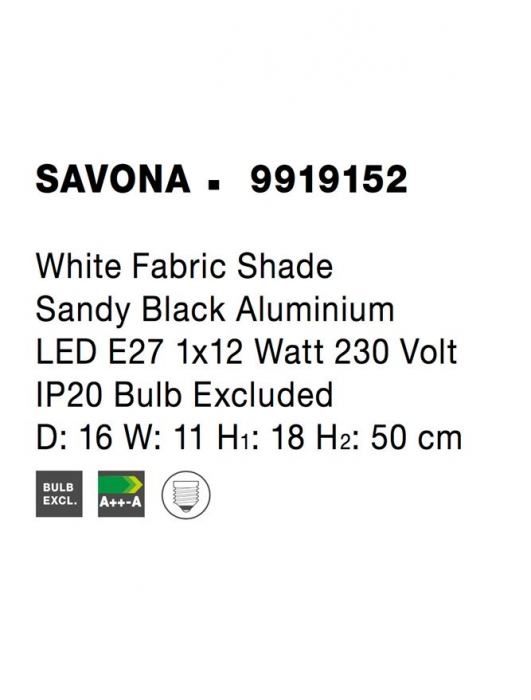 9919152 Veioza Nova Luce SAVONA E27 1x12W Aluminium & Fabric Shade Sandy Black IP20 [6]