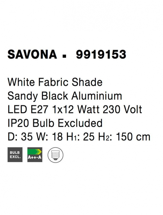 9919153 Lampadar Nova Luce SAVONA E27 1x12W   Aluminium & Fabric Shade Sandy Black  IP20 [7]