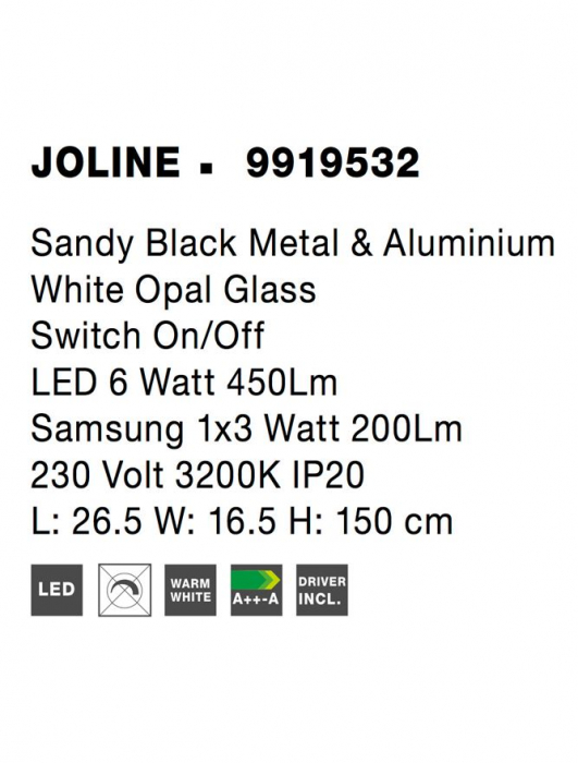 9919532 Lampadar Nova Luce JOLINE LED 9W 650lm 3000K IP20 Glass/Metal Sandy Black White Opal [8]