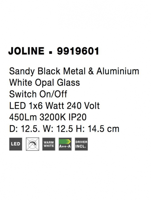 9919601 Aplica Nova Luce JOLINE LED 6W 445lm 3200K Metal/Aluminium & Opal Glass Sandy Black Nedimabil IP20 [6]