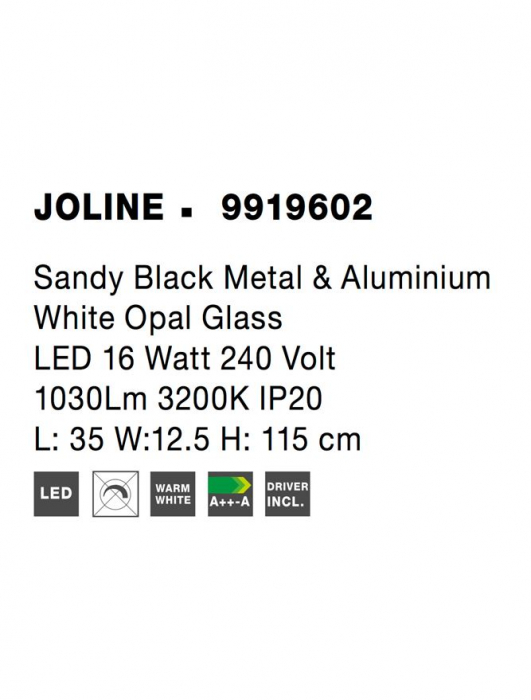 9919602 Suspensie Nova Luce JOLINE LED 16W 1030lm 3000K IP20 Glass/Metal Sandy Black White Opal [5]