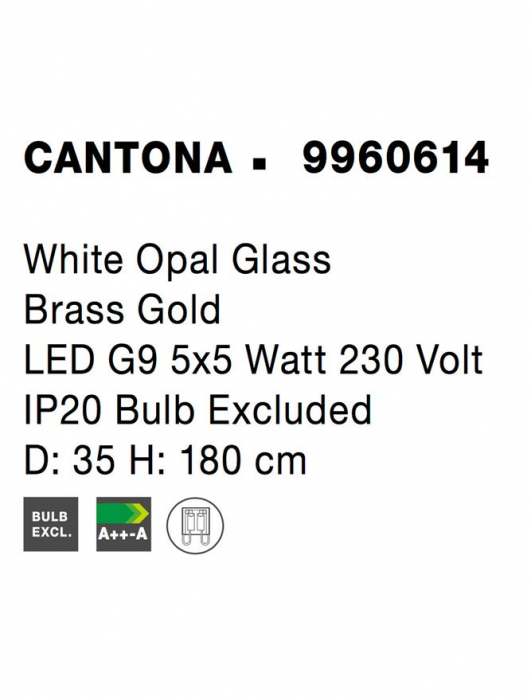 9960614 Suspensie Nova Luce CANTONA G9 5x5W IP20 Glass White Opal Gold NOVALUCE [5]