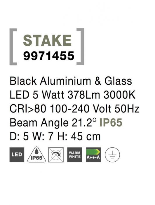 9971455  Nova Luce STAKE LED 5W 378lm 3000K IP65 Aluminium & Glass Black CRI>80 Beam Angle 21.2° [3]