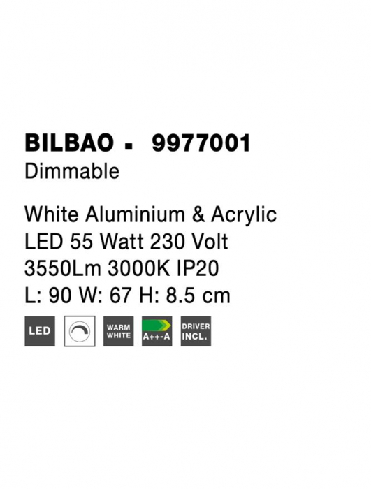 9977001 Plafoniera Nova Luce BILBAO LED 55W 3550lm 3000K IP20 Aluminiu/Acril White NOVALUCE [7]