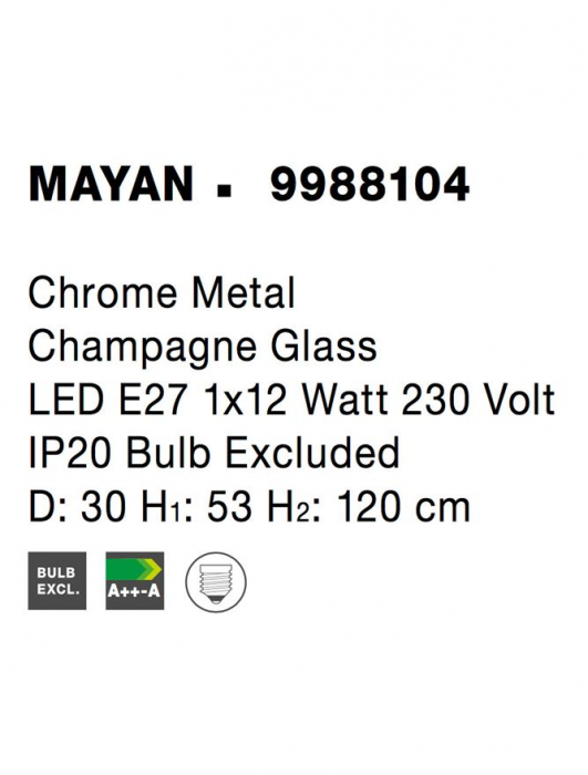 9988104 Suspensie Nova Luce MAYAN E27 1x12W IP20 Chrome Metal Champagne Glass Chrome [5]