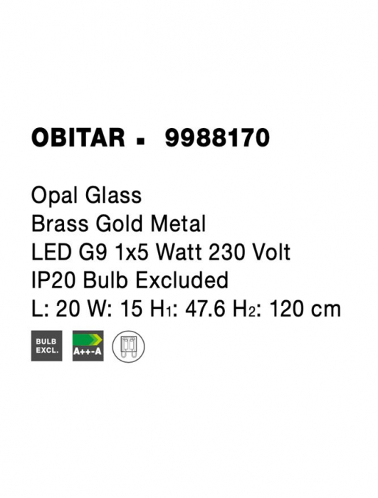 9988170 Pendul Nova Luce OBITAR G9 1x5W IP20 Glass/Metal Opal Brass Gold [5]