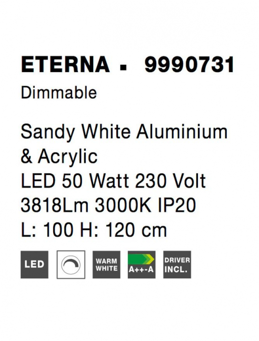 9990731 Lustra Nova Luce ETERNA LED 50W 3818lm 3000K Aluminium & Acrylic Sandy White Dimabil Triac IP20 [8]