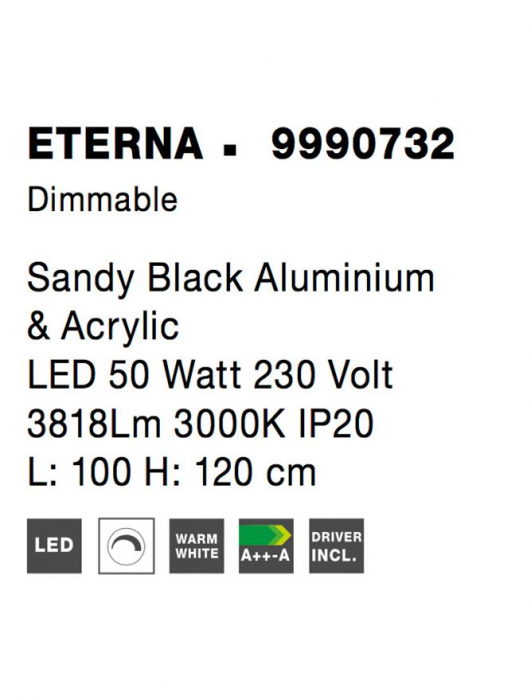 9990732 Lustra Nova Luce ETERNA LED 50W 3818lm 3000K Aluminium & Acrylic Sandy Black Dimabil Triac IP20 [9]