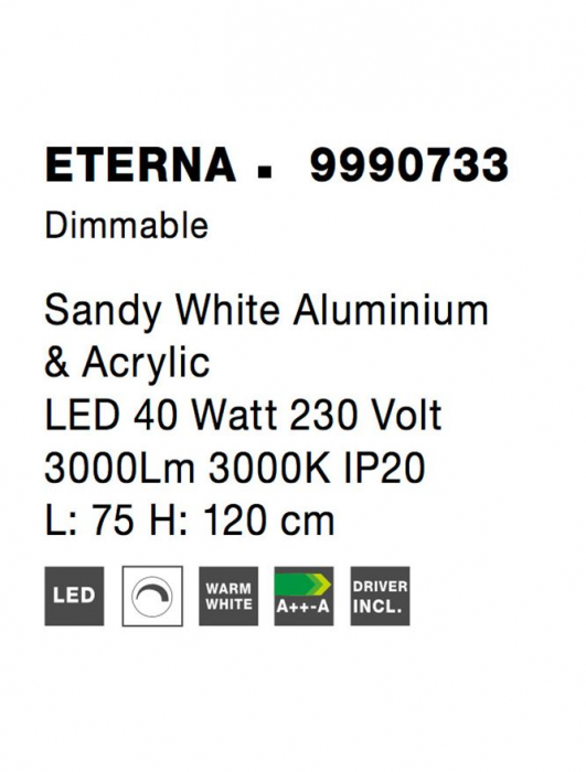 9990733 Lustra Nova Luce ETERNA LED 40W 3000lm 3000K Aluminium & Acrylic Sandy White Dimabil Triac IP20 [7]
