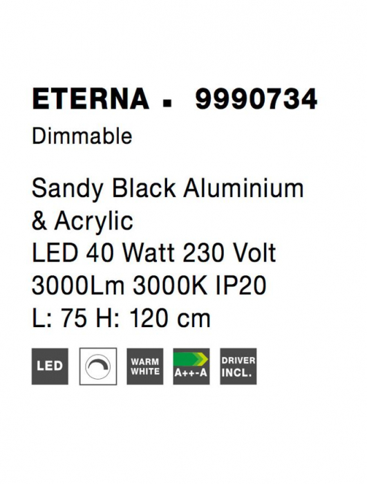 9990734 Lustra Nova Luce ETERNA LED 40W 3000lm 3000K Aluminium & Acrylic Sandy Black Dimabil Triac IP20 [9]