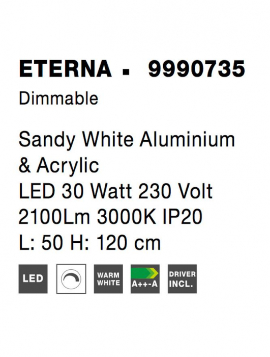9990735 Lustra Nova Luce ETERNA LED 30W 2188lm 3000K Aluminium & Acrylic Sandy White Dimabil Triac IP20 [7]