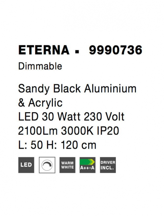 9990736 Lustra Nova Luce ETERNA LED 30W 2188lm 3000K Aluminium & Acrylic Sandy Black Dimabil Triac IP20 [8]