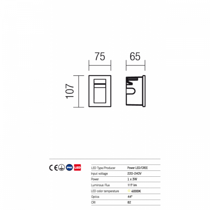 Aplica de incastrat in perete, exterior/interior Redo Inner9548 Alb Mat 3W 117lm 4000K IP65 [2]