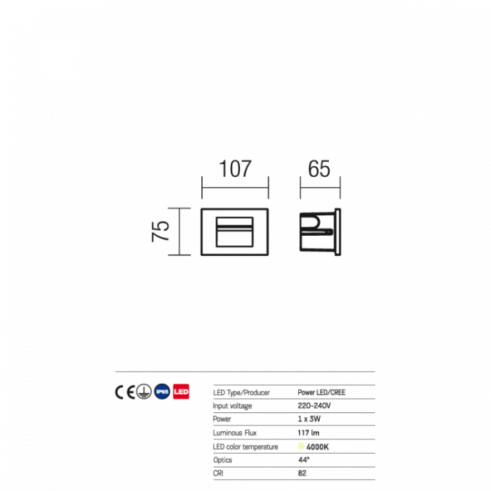 Aplica de incastrat in perete, exterior/interior Redo Innerr 9647 Gri inchis 3W 117lm 4000K IP65 [2]