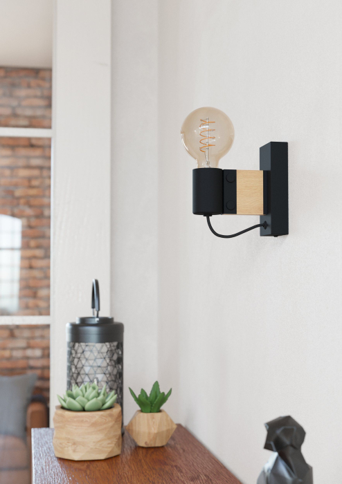 Aplica EGLO Bailrigg 43903 E27 1X40W 220-240V,50/60Hz L 55mm x H 135mm otel/lemn negru/maro  IP20 [2]