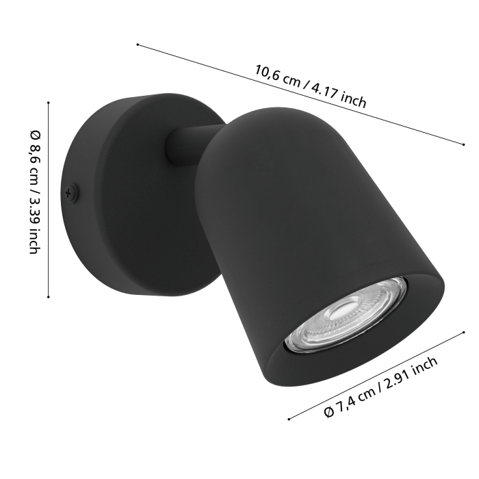 Aplica EGLO Camaldoli 901952 GU10 1X5W 220-240V,50/60Hz L 85mm x H 110mm otel negru  IP20 [5]