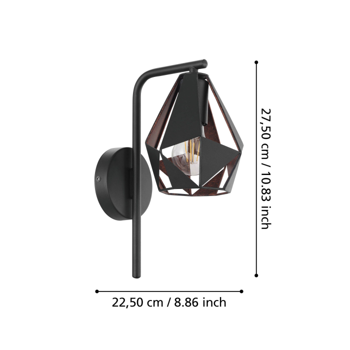 Aplica EGLO Carlton 4 43057 E27 1X60W 220-240V,50/60Hz L 160mm x H 315mm otel negru/cupru antichizat  IP20 [4]