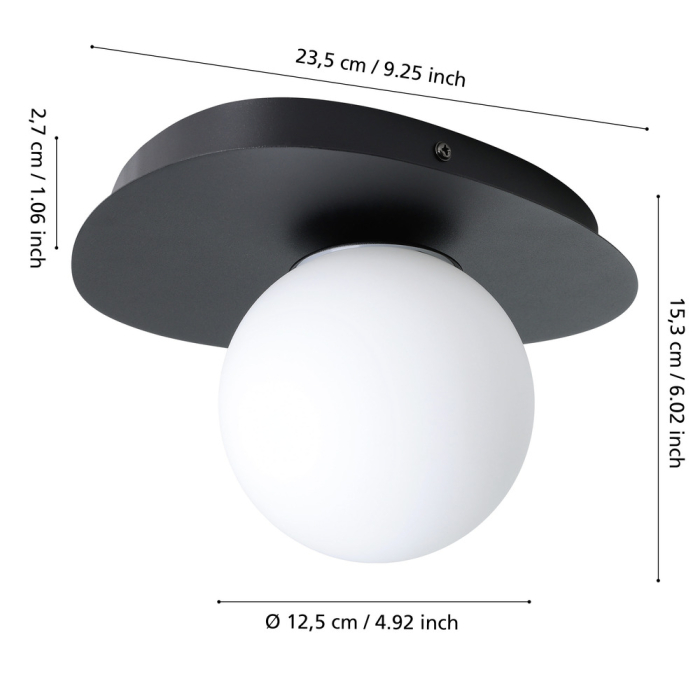 Aplica EGLO Castrovido 902091 G9 1X4,2W 220-240V,50/60Hz L 235mm x l 215mm x H 155mm otel negru sticla mat/opal alba IP44 [4]