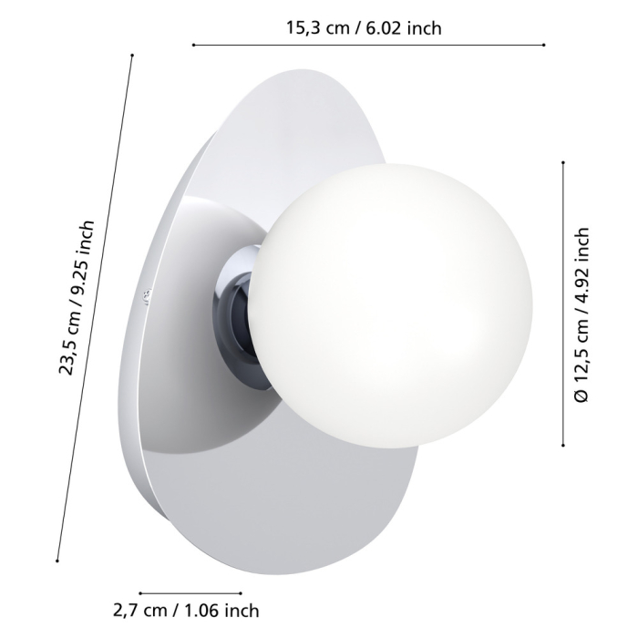 Aplica EGLO Castrovido 902095 G9 1X4,2W 220-240V,50/60Hz L 235mm x l 215mm x H 155mm otel crom sticla mat/opal alba IP44 [4]