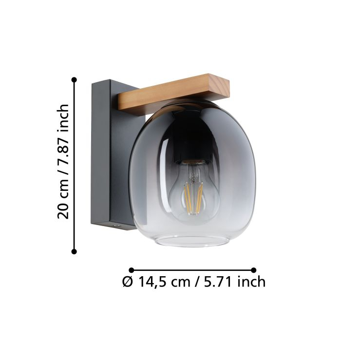 Aplica EGLO Filago 900826 E27 1X40W 220-240V,50/60Hz L 145mm x H 200mm otel/lemn negru/maro sticla negru gri transparenta IP20 [5]