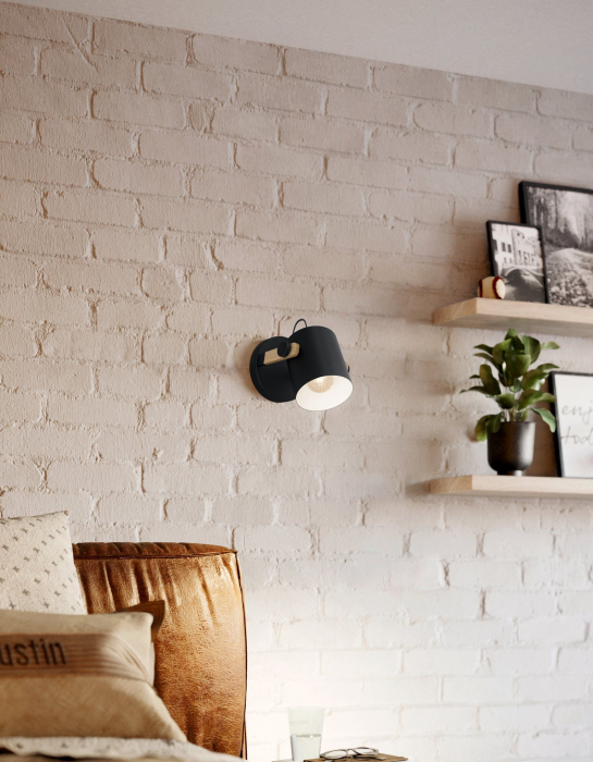 Aplica EGLO Hornwood 43518 E27 1X28W 220-240V,50/60Hz Ø170mm otel negru/crem lemn maro IP20 [2]