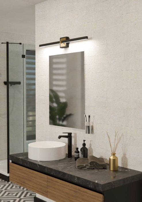 Aplica EGLO Peguera 900929 LED 17,5W 3000K 2000lm 220-240V,50/60Hz L 800mm x H 110mm aluminiu/otel negru/alama periata plastic alb IP44 [4]